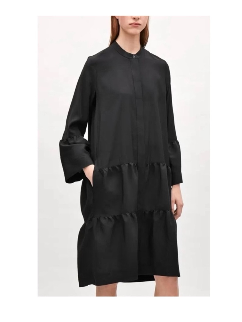 COS Black Tiered Long-Sleeve Dress